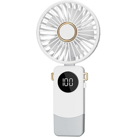 

Portable Handheld Fan Rechargeable Personal Fan Foldable Neck Fan with Digital Display Lanyard Adjustable 5 Speeds Rechargeable Battery Operated Quiet Fan for Women Travel Essentials Outdoor (white)