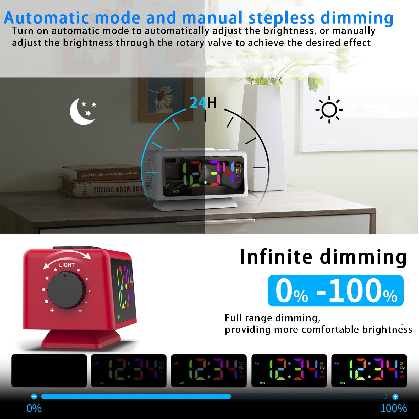 SINIMOKO Perpetual Calendar FM Radio Alarm Clock RGB Colorful Mirror Large Screen Display Electronic Clock Suitable For Giving Holiday Gifts,Father's Day Gifts for Husband