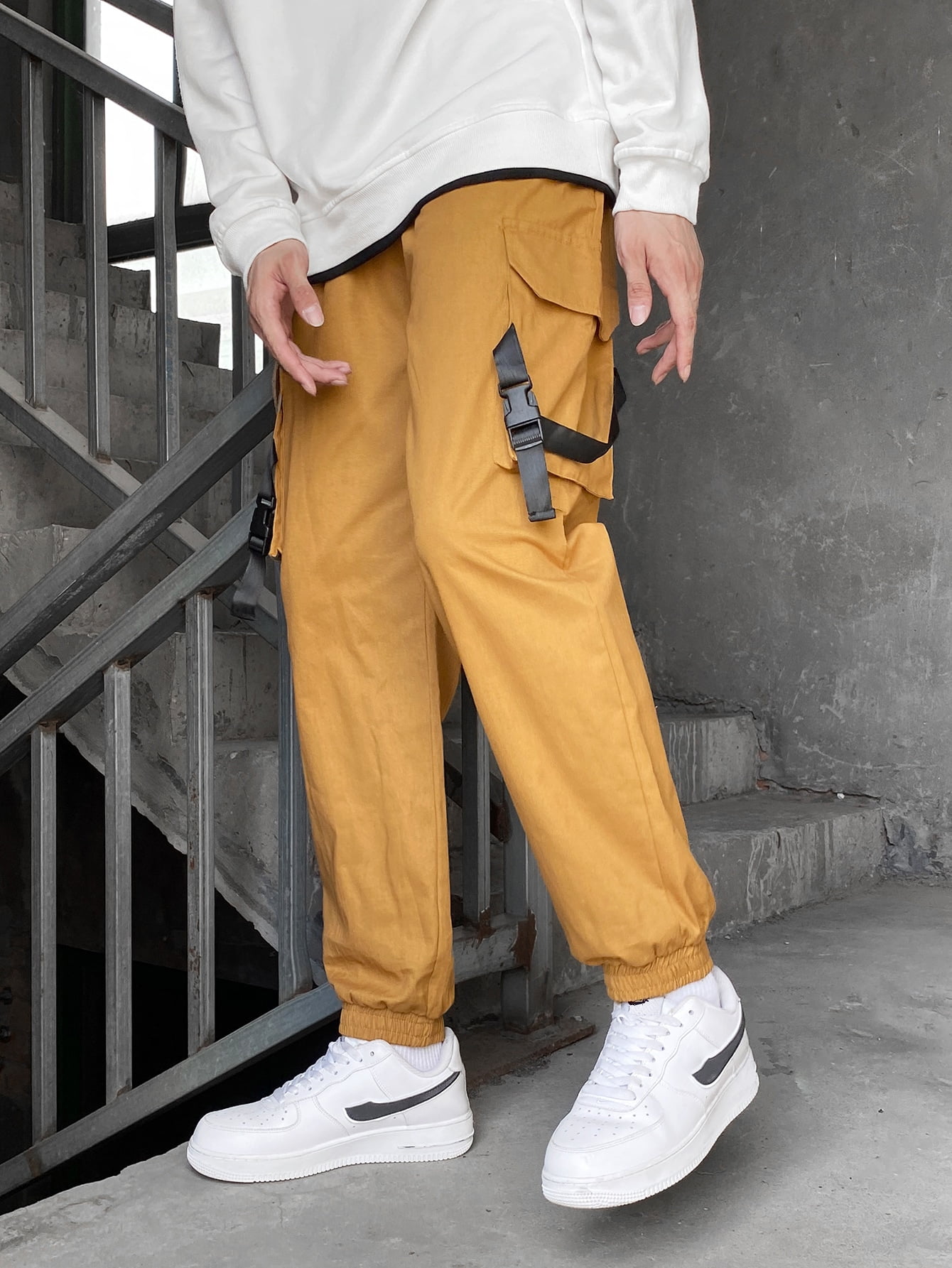 Mustard Yellow Men Flap Pocket Buckle 