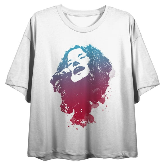 Janis Joplin Gradient Sketch Crew Neck Short Sleeve Women's White Crop Top-XS