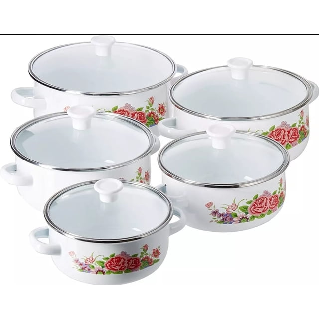 Set de 5 Ollas Peltre con tapa de crista Hot Spot 10 piezas 16 18 20 22 24 cms Z476