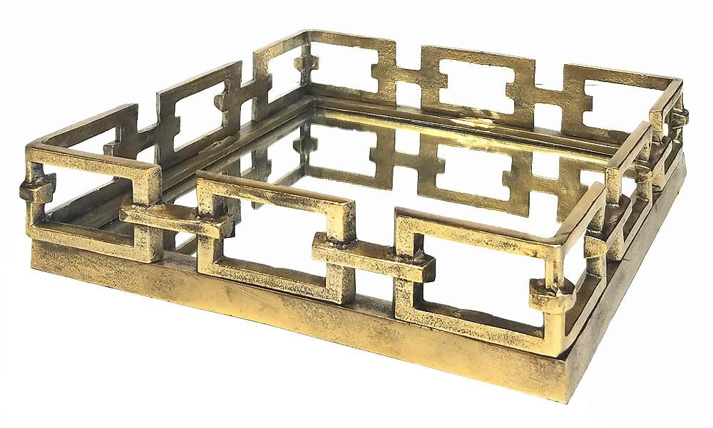 Zuccor Antique Finish Greek Brass Square Ottoman Serving Tray With Mirror 14 5 Com Zuccor Antique Finish Greek Brass, Large Gold Mirrored Cocktail Tray