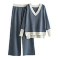 thumbnail image 4 of Sweaters for Women, Winter Sweaters for Women, Two Piece Set with V Neck Pullover, Contrast Color Wide Leg Pants for Casual Wear, 4 of 4