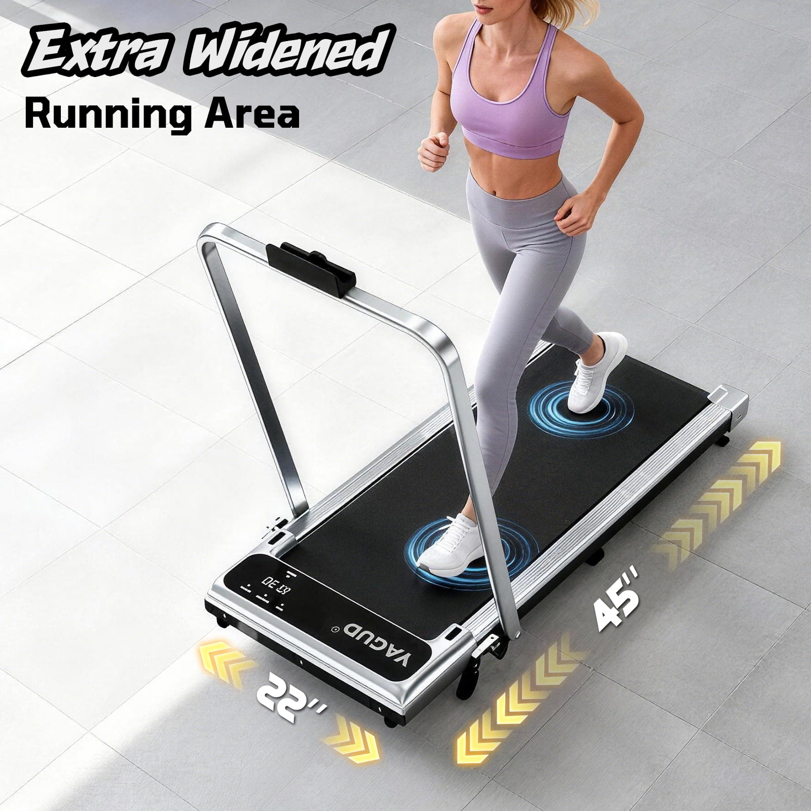 Yagud Walking Pad Treadmill with Handle Bar and Adjustable Incline, 3.8HP Portable Electric Treadmills with Wheels for Home, Home Treadmills with Incline, 0.5-3.8MPH, Silver