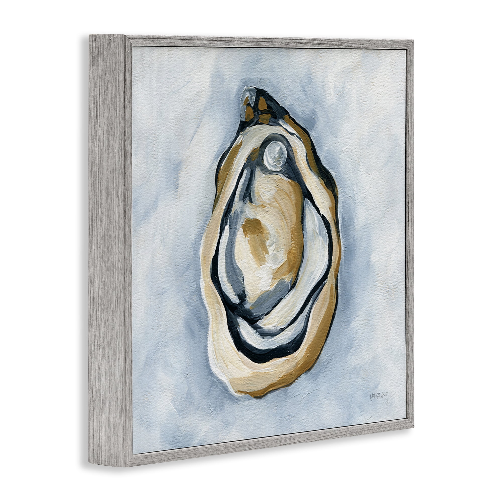 Stupell Industries Oyster with Pearl Coastal Painting Gray Framed Art Print Wall Art, 12 x 12