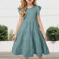 thumbnail image 2 of Zanarzt Girls Princess Dress Casual Girl's Dresses Cotton Ruffle Sleeve Tiered Swing A Line Cute Midi Casual Sundress Back to School Clothes Green,8-9 Years, 2 of 5