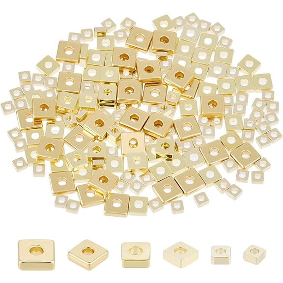 180Pcs 14K Gold Plated Square Spacer Beads 2/3/4mm Smooth Brass Loose Beads Bulk Small Spacer Beads for Jewelry Making Bracelet Necklace Earring Ring DIY Crafts Hole: 1~1.3mm