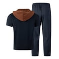thumbnail image 5 of BLTIBY Mens Summer 2 Piece Outfits Waffle Short Sleeve Lace-up Hooded Shirts and Drawstring Pants Casual Loose Beach Loungewear with Pockets Navy S, 5 of 5
