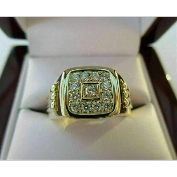 Men's 1.50Ct Round Cut Simulated Diamond Cluster Engagement Ring 14k Yellow Gold Plated 925 Silver