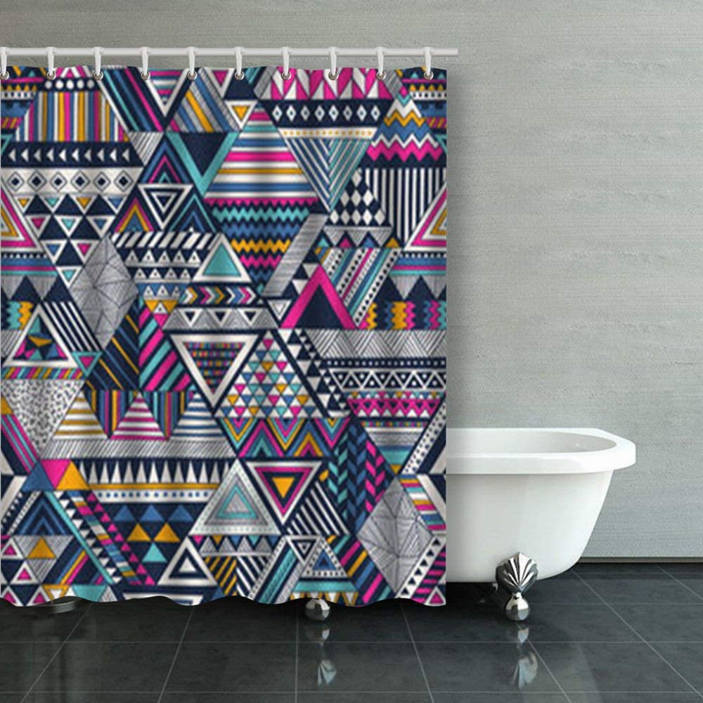 BOSDECO Colorful Seamless Pattern Geometric Shapes Shower Curtains