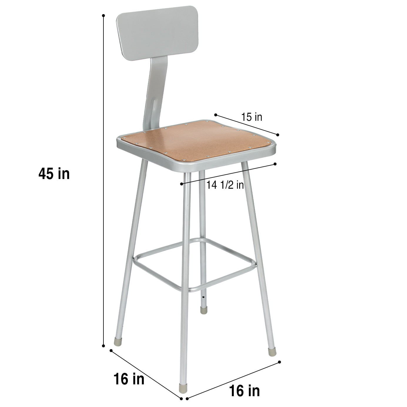 Hampden Furnishings Clint Collection 30" Masonite/Steel Stool with Backrest, Grey, Pack of 2