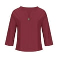 thumbnail image 4 of Viluyesy Women's 3/4 Sleeves T-Shirt V-Neck Shirt Tops Relaxed Cotton Loose Blouse Wine Size 4XL, 4 of 6