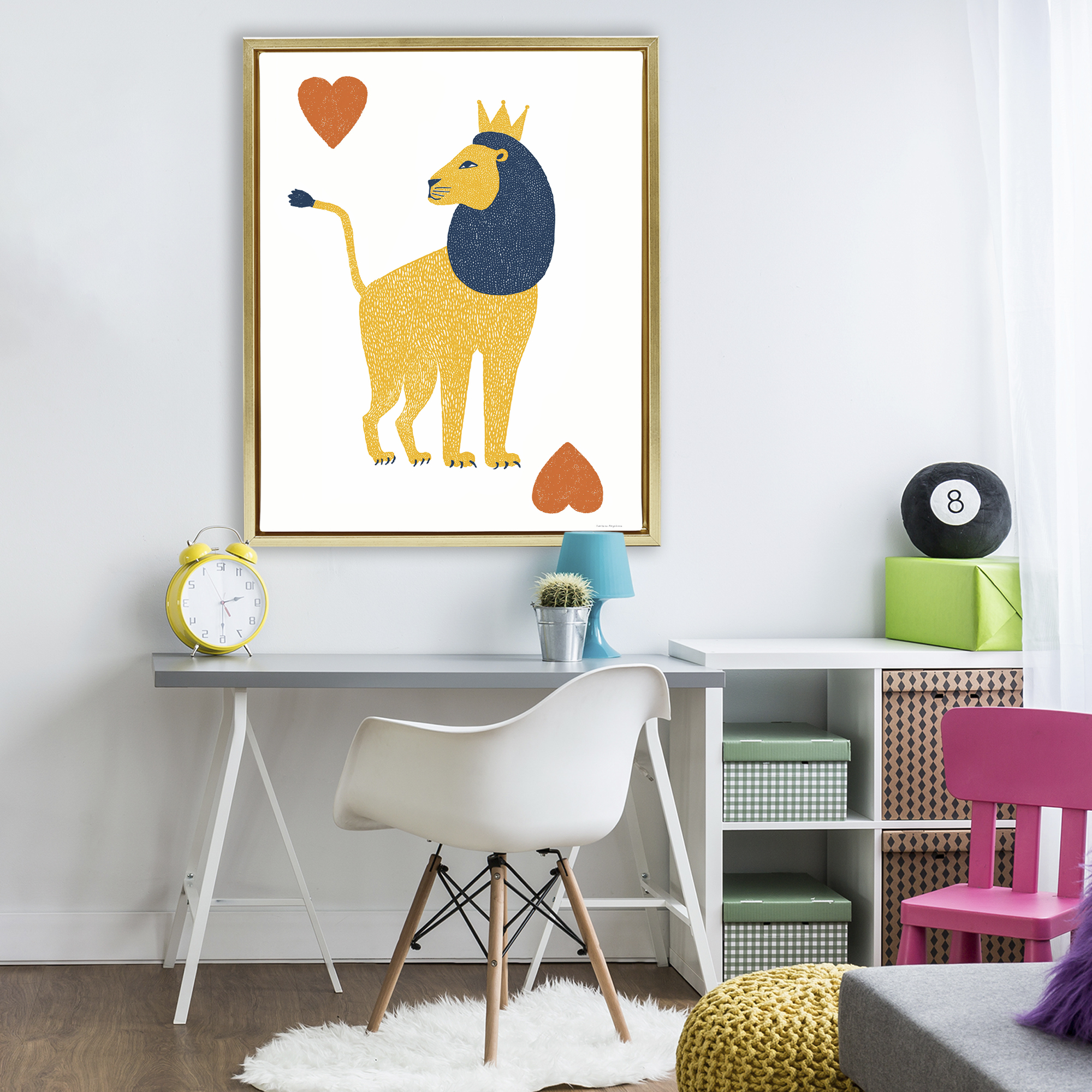 Lion & Hearts Card Gold Framed Floater Canvas Wall Art, design by Svetlana Aleynikova