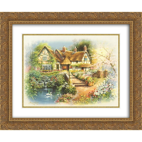 Country Cottages 2x Matted 9x8 Gold Ornate Framed Art Print by Andres Orpinas