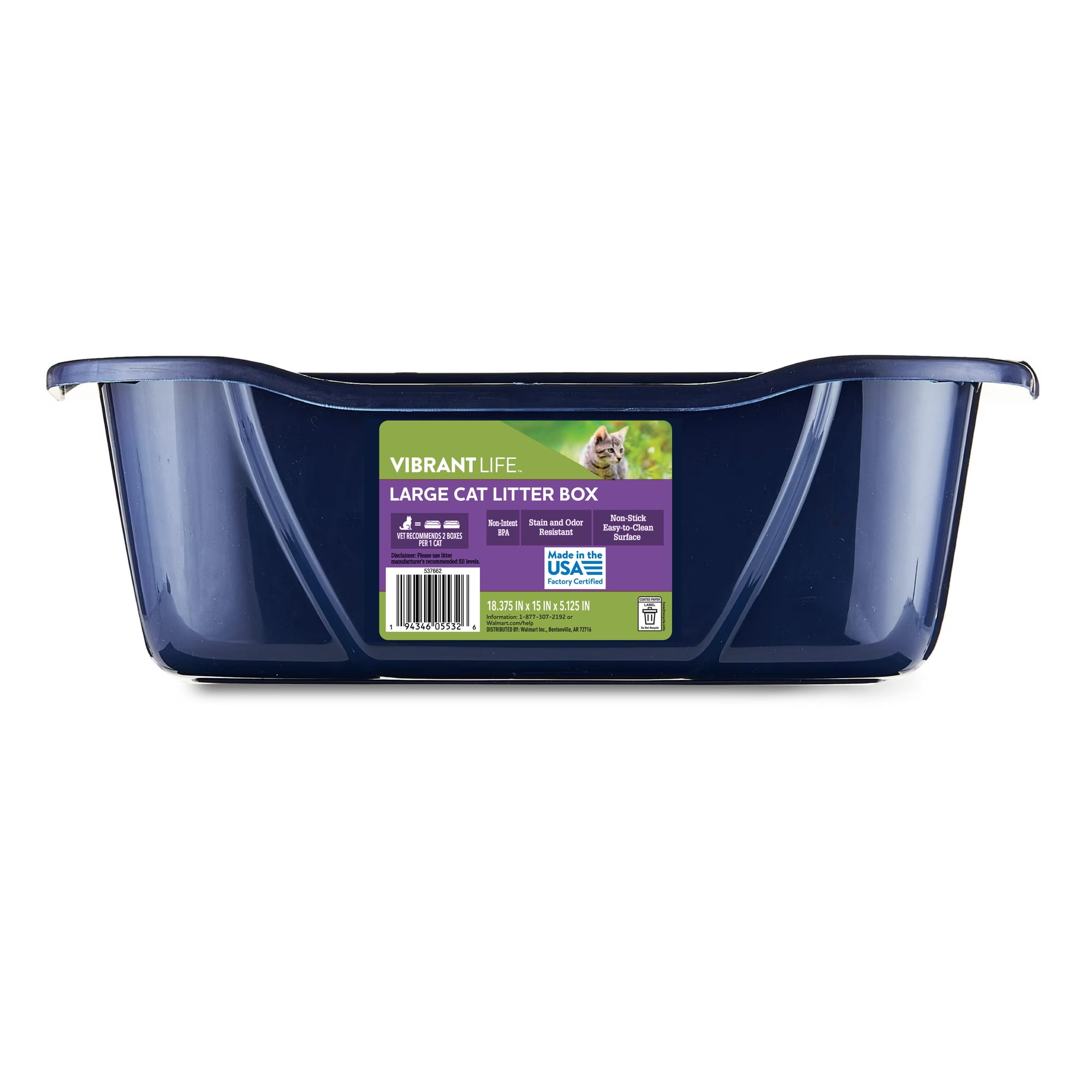 Vibrant Life Large Open Cat Litter Box, Blue