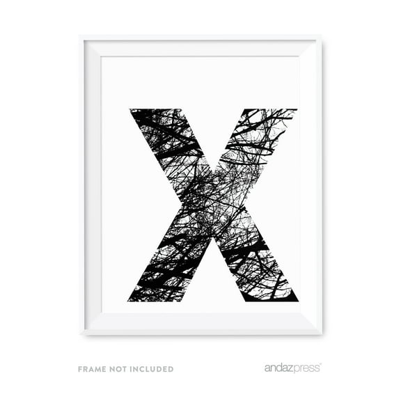 X Monogram Wall Art Letters, Black and White Tree Branches