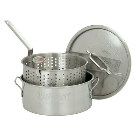 Bayou Classic 1101 10-qt Stainless Steel Fry Pot Perfect For Frying Fish Shrimp Chicken Hushpuppies and Fries Includes Stainless Steel Perforated Basket 5-in Frying Thermometer and Stainless Lid