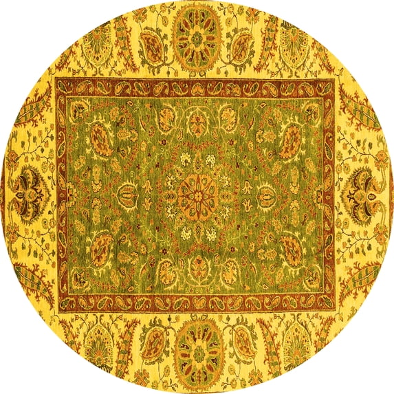 Ahgly Company Indoor Round Oriental Yellow Traditional Area Rugs, 3' Round