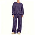 thumbnail image 2 of Women's Cute Sweat Sets Round Neck Sweatshirt and Pants Set, 2 Piece Sweat Suit with Pockets, Lounge Set for Fall Winter Purple 3Xl, 2 of 5