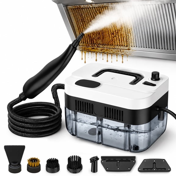 LZSDS 221 Degrees High Temp Steam Cleaner, Handheld Steam Cleaner Set with Brushes, White, 9-Piece