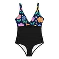 thumbnail image 6 of PWPSG Colorful Floral Print Colorblock V Neck One-Piece Swimsuit Tummy Control Slimming Bathing Suit for Beach Multicolor S, 6 of 6