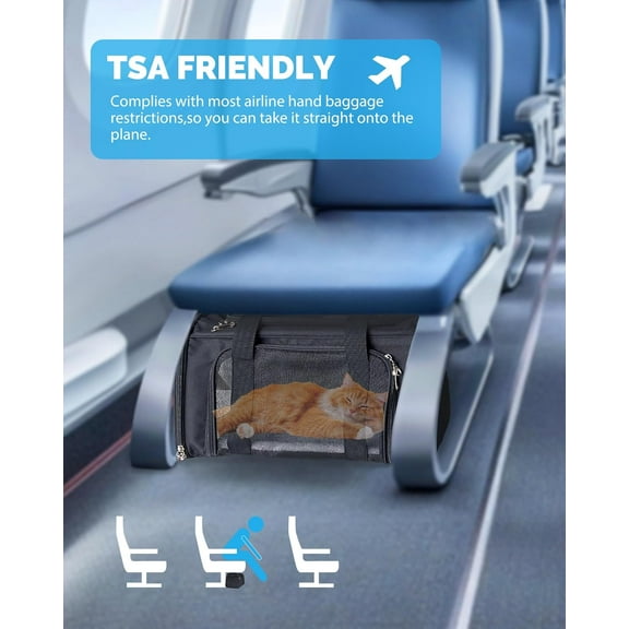 Airline Approved Soft Sided Pet Travel Bag for Cats and Small Dogs Under 16 lbs
