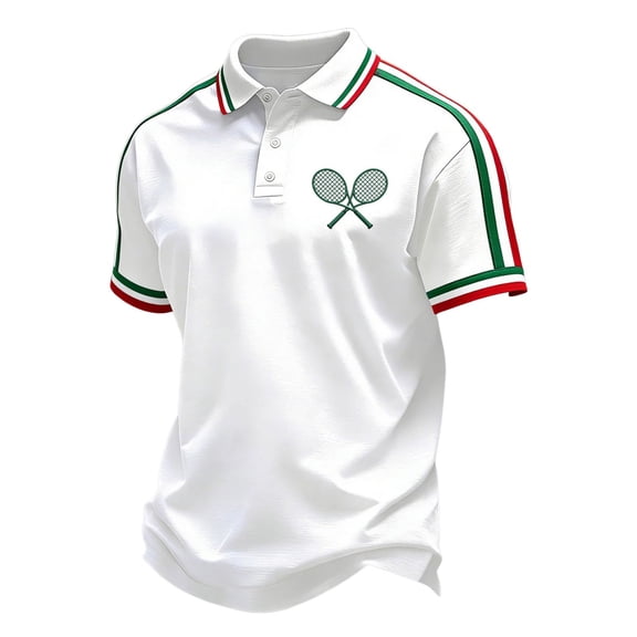 Wxolcjlv Tennis Embroidered Polo Shirt for Men Turn Down Collar Short Sleeve Casual Sport Top