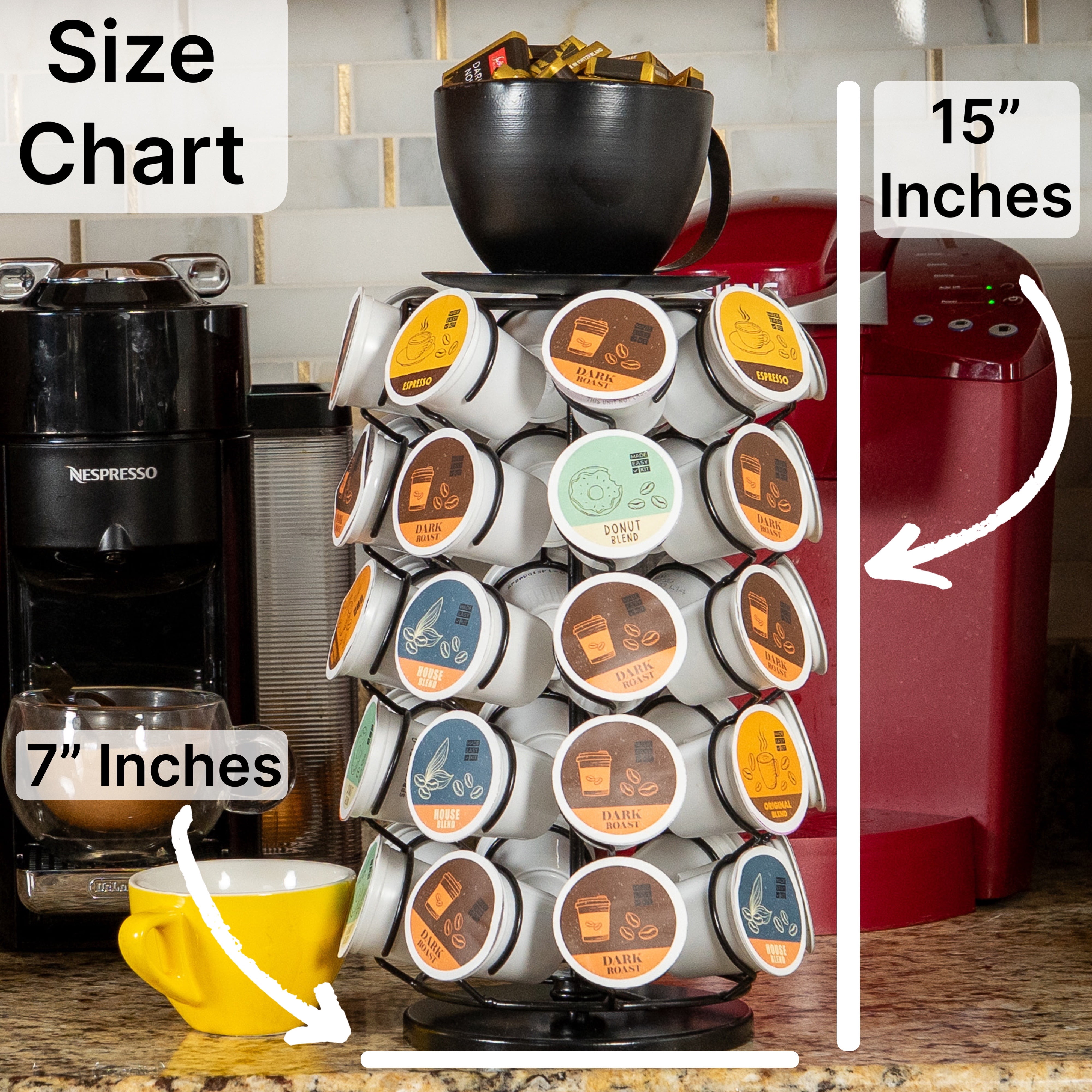 Made Easy Kit Carousel Coffee Pod Holder - Compatible with Keurig K-Pods K-Cups - Countertop 360 Spin Rack Storage Organizer - Metal Pre-Assembled Lazy Susan Revolving Base - Home, Kitchen, Office