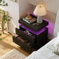 thumbnail image 3 of Black LED Nightstand Modern Night Stand for Bedroom Bedside Table with 2 Wood Drawers End Side Table, 3 of 12
