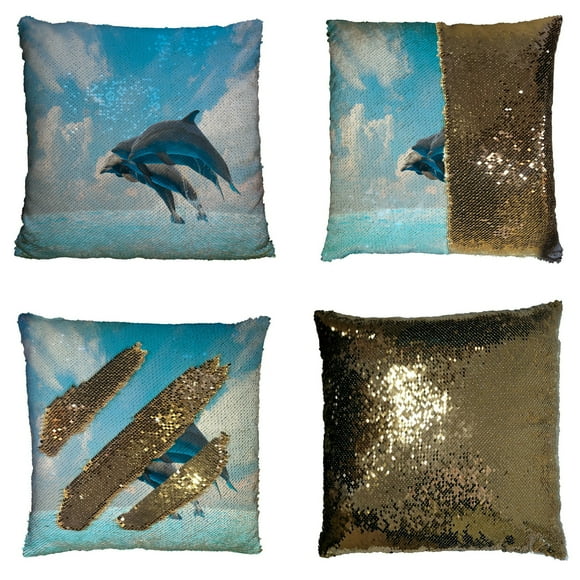 EREHome group of jumping dolphins beautiful seascape Pillow Case Home Decor Cushion Cover 18x18 Inch