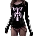 thumbnail image 2 of Yuhangmm Halloween Tshirts Women Halloween Skeleton Printed T Shirt with Cool Skeleton Design for Holiday Wear Pink S, 2 of 5