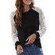 thumbnail image 1 of Moda mujer otoño blusa encaje empalme O cuello manga larga camiseta casual top Abanopi Negro/Extragrande, 1 of 7