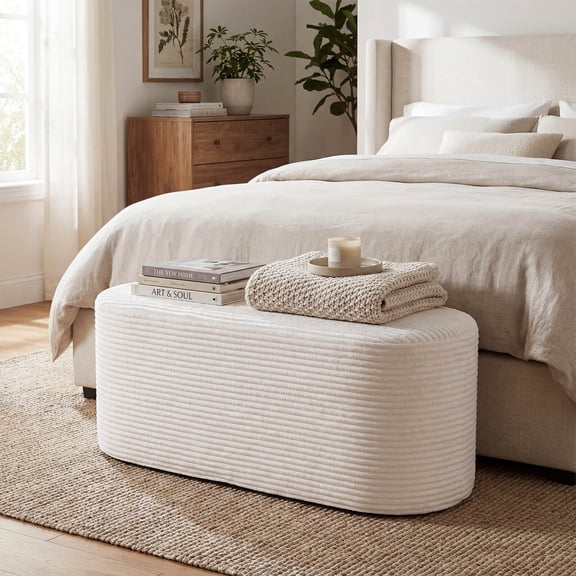 Costway Upholstered Ottoman Bench, 47” Modern End of Bed Stool with Corduroy Fabric