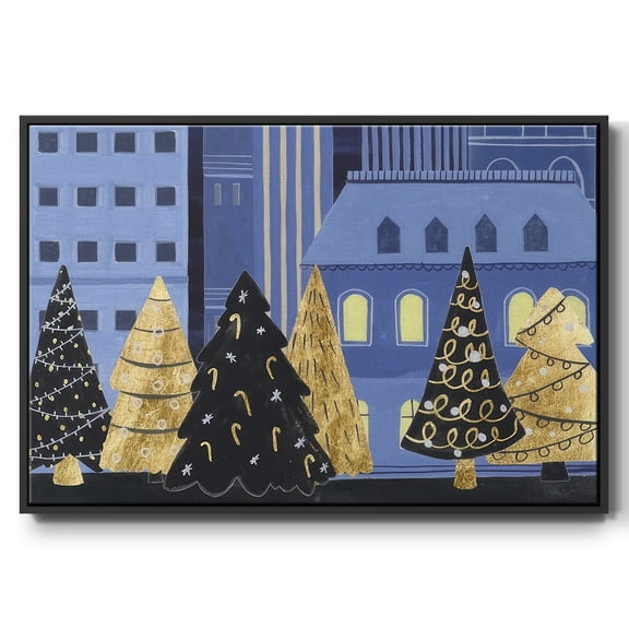 Holiday Night Collection A - Framed Gallery Wrapped Holiday Canvas - 17 x 25 - Black Frame