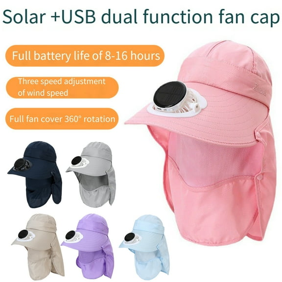 Callipe Solar Fan Hat with Neck Flap UV Hat with Cooling Fan USB Rechargeable Breathable Men Women Summer Outdoor Wide Brim Sun Hat