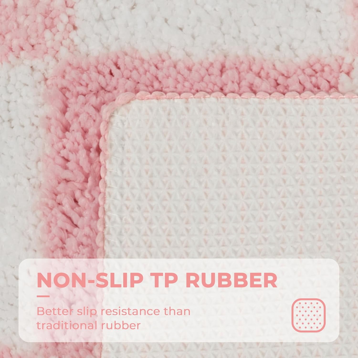 GRANNY SAYS Checkered Bathroom Rug, Absorbent Microfiber Ultra Soft Bath Mat Washable, Non-Slip Bath Rugs, 24" x 16", Pink