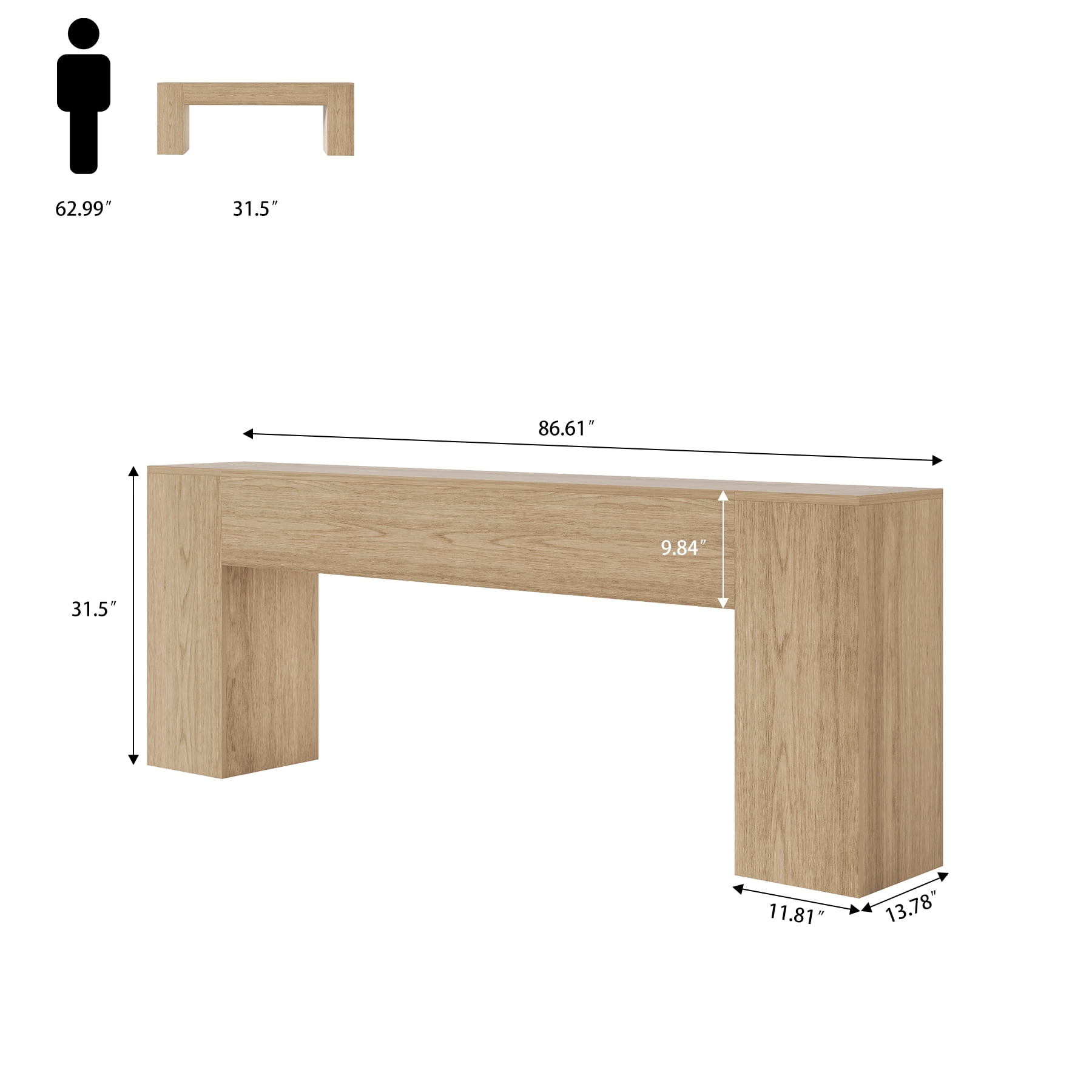 86-Inch Oak Console Table for Living Room, Farmhouse Extra Long Entryway Table, Wood Sofa Table Behind Couch for Hallway, Entry Way, Entrance, Light Oak