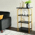thumbnail image 4 of Household Essentials Crown Narrow 4 Shelf Open Storage Bookshelf Black Oak Wood Grain and Gold Metal, 4 of 7