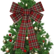 Guvpev Christmas Tree Topper Bows, 9x12 In Large Buffalo Plaid Velvet Bows for Christmas Tree, Big Christmas Tree Bow for Wreath Stairs Railing Fireplace Front Door Indoor Outdoor Holiday Decorations