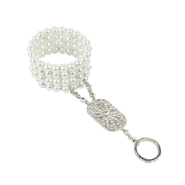 EeaseMX Pulsera de perlas y diamantes de imitación artificiales para mujer, estilo vintage, con cadena elástica (plata)