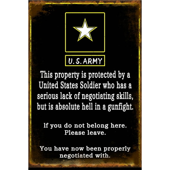 Noete Army Metal Tin Signs 12x16 Inch, Vintage Military Wall Art Decor with Inspirational Soldier Quotes Perfect for Home, Office, Bar & Man Caver