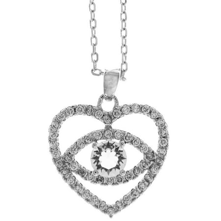18K White Gold Plated Necklace with 'Eye' Love You Design with a 16 Extendable Chain and High Quality Crystals by Matashi