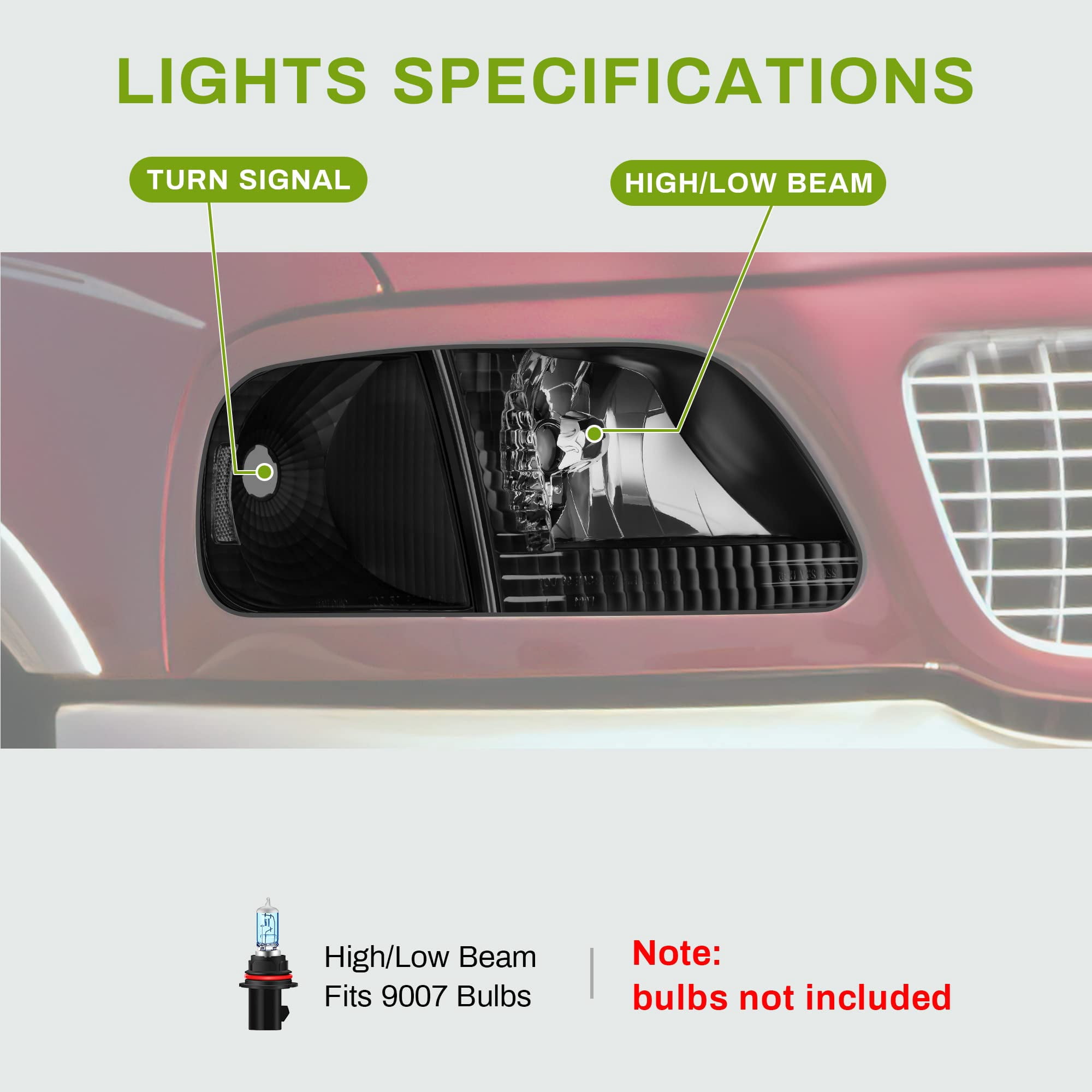 RVNI Headlights Signal Headlamp For Ford 1997-2003 Ford F-150 1997-2002 Expedition