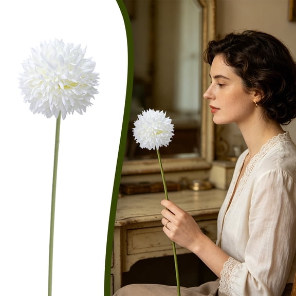 CHENjy Artificial Flowers Dandelion, Round Spherical Faux Floral for Vase, Realistic Silk Home Decor for Living Room Table Centerpieces, White, 1 Piece