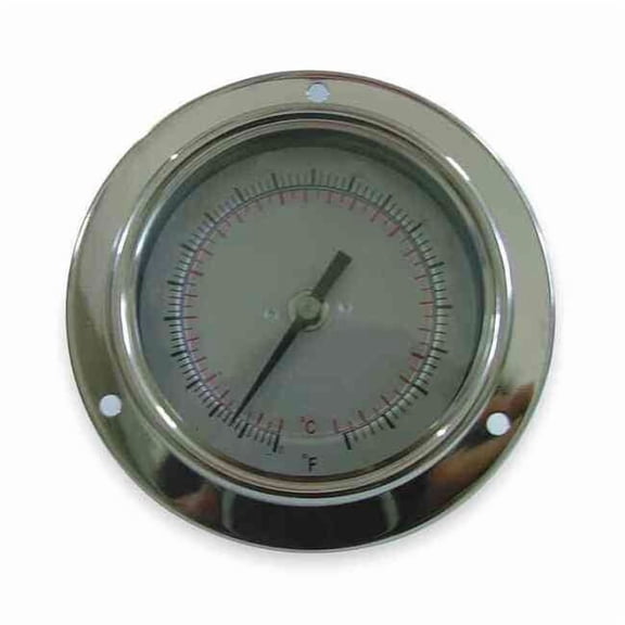 Panel mount bimetal stem thermometer, range 0 to 200 Degrees F, 9" stem.