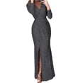 thumbnail image 1 of Femmes Profonde V Robe de Paillettes de Cou avec Fente à Manches Longues Club Soirée Robe pour les Femmes Lady 2XL Vin Rouge, 1 of 6