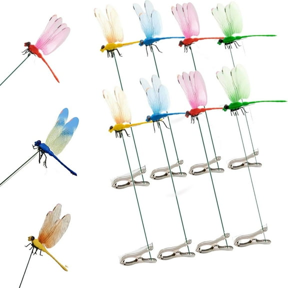 Minibee Fake Dragonfly Clip,Dragon Fly Hat Clip,3D Fake Dragonfly Clips Outdoor Simulation,Artificial Dragon Fly for Patio Garden Decoration, Multicolor Waterproof (Mixed-8pcs)