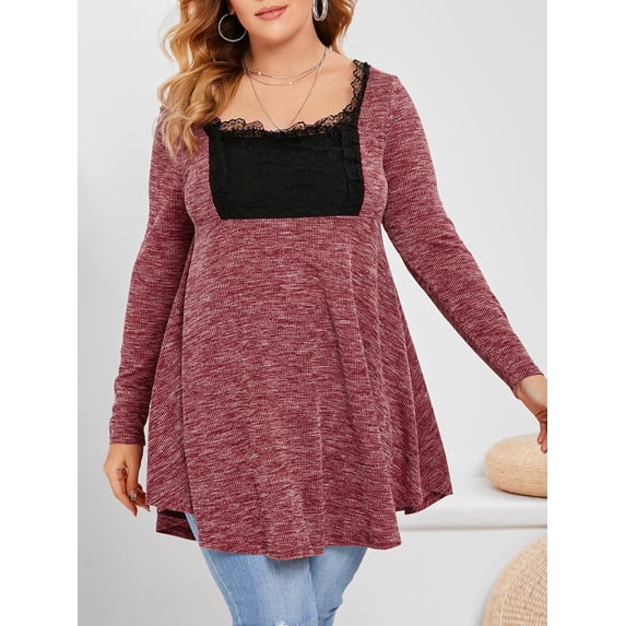 Plus Size Heathered Lace Insert Knitwear