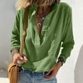 thumbnail image 2 of RYRJJ Womens Cotton Linen Button Down Shirts Loose Fit Long Sleeve Collared Blouse Casual V Neck Tunic Tops(Army Green,L), 2 of 8