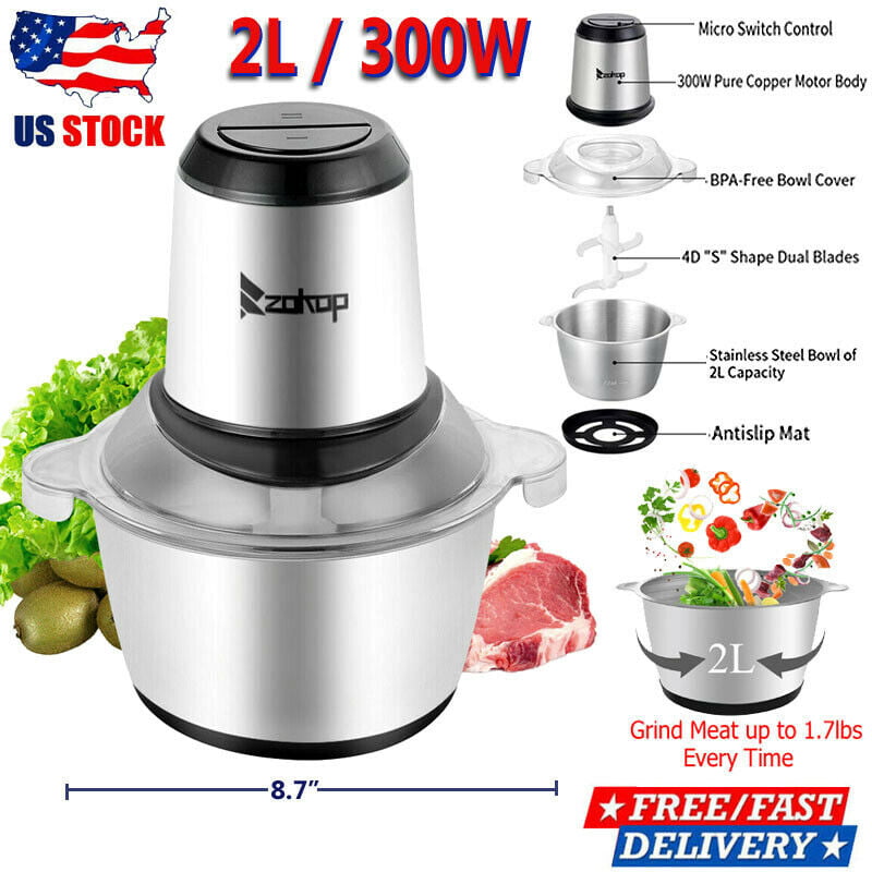 ZOKOP 300W 2L Easy Use Electric Meat Grinder Kitchen Food Mincer Stainless Steel 